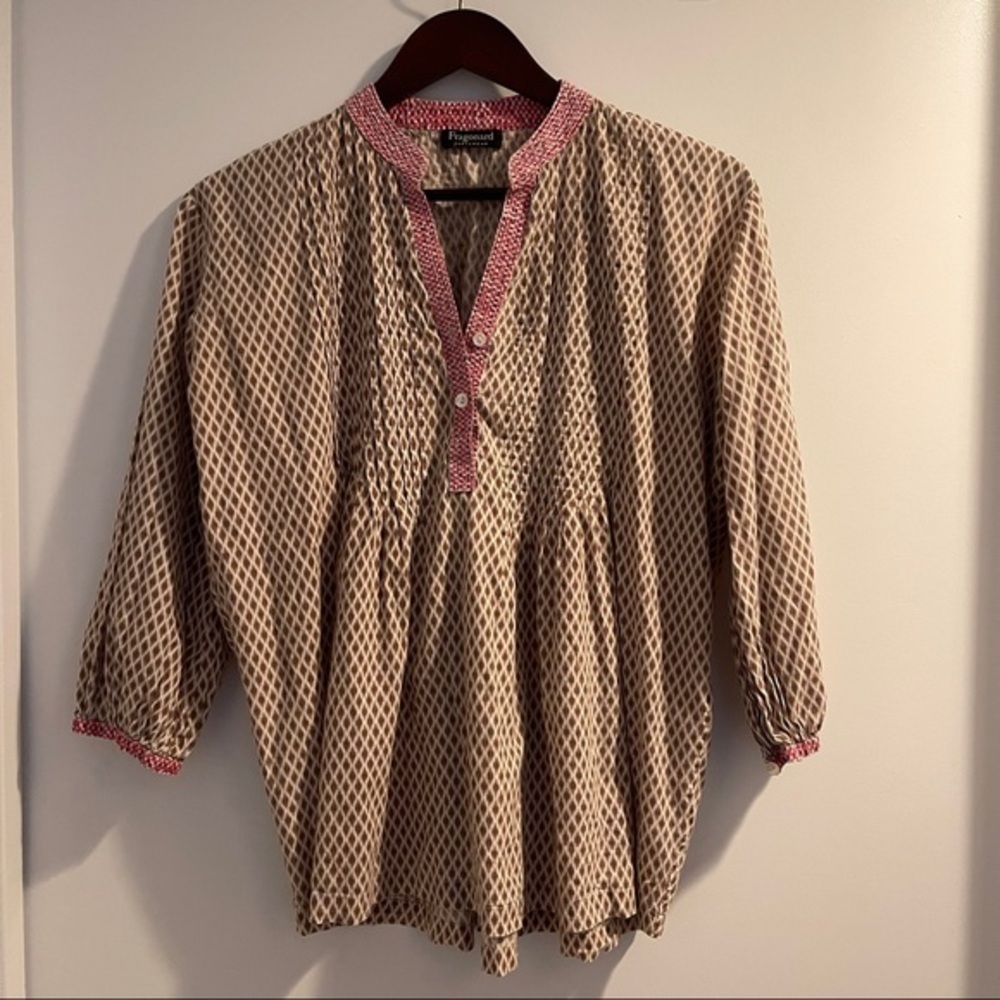 Top blouse M long sleeves Fragonard embroidered pink